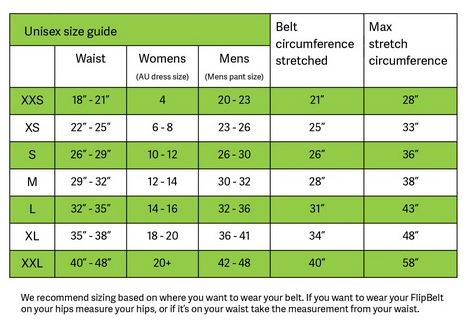 Flipbelt Size Guide